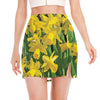 Yellow Daffodil Flower Print Side Slit Mini Skirt