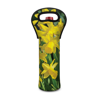 Yellow Daffodil Flower Print Single Neoprene Wine Tote