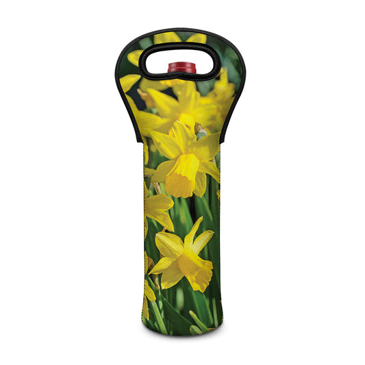 Yellow Daffodil Flower Print Single Neoprene Wine Tote