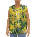 Yellow Daffodil Flower Print Sleeveless Baseball Jersey