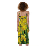 Yellow Daffodil Flower Print Slim Fit Midi Cami Dress