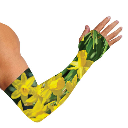 Yellow Daffodil Flower Print Sun Protection Arm Sleeves