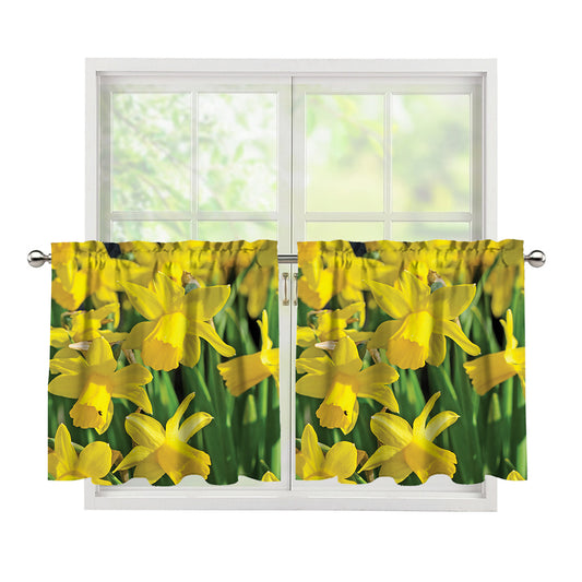 Yellow Daffodil Flower Print Tier Curtains