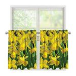 Yellow Daffodil Flower Print Tier Curtains