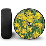 Yellow Daffodil Flower Print Tire Cover With Camera Hole