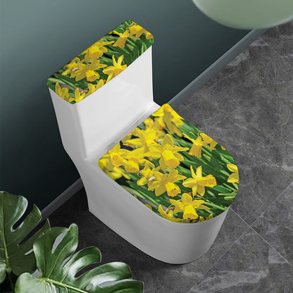 Yellow Daffodil Flower Print Toilet Lid And Tank Cover Set