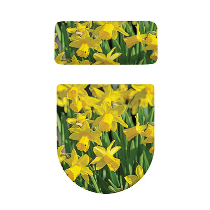 Yellow Daffodil Flower Print Toilet Lid And Tank Cover Set
