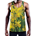 Yellow Daffodil Flower Print Men's Workout Tank Top