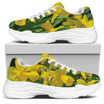 Yellow Daffodil Flower Print White Chunky Shoes
