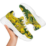 Yellow Daffodil Flower Print White Chunky Shoes