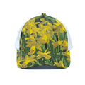 Yellow Daffodil Flower Print White Mesh Trucker Hat