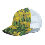 Yellow Daffodil Flower Print White Mesh Trucker Cap