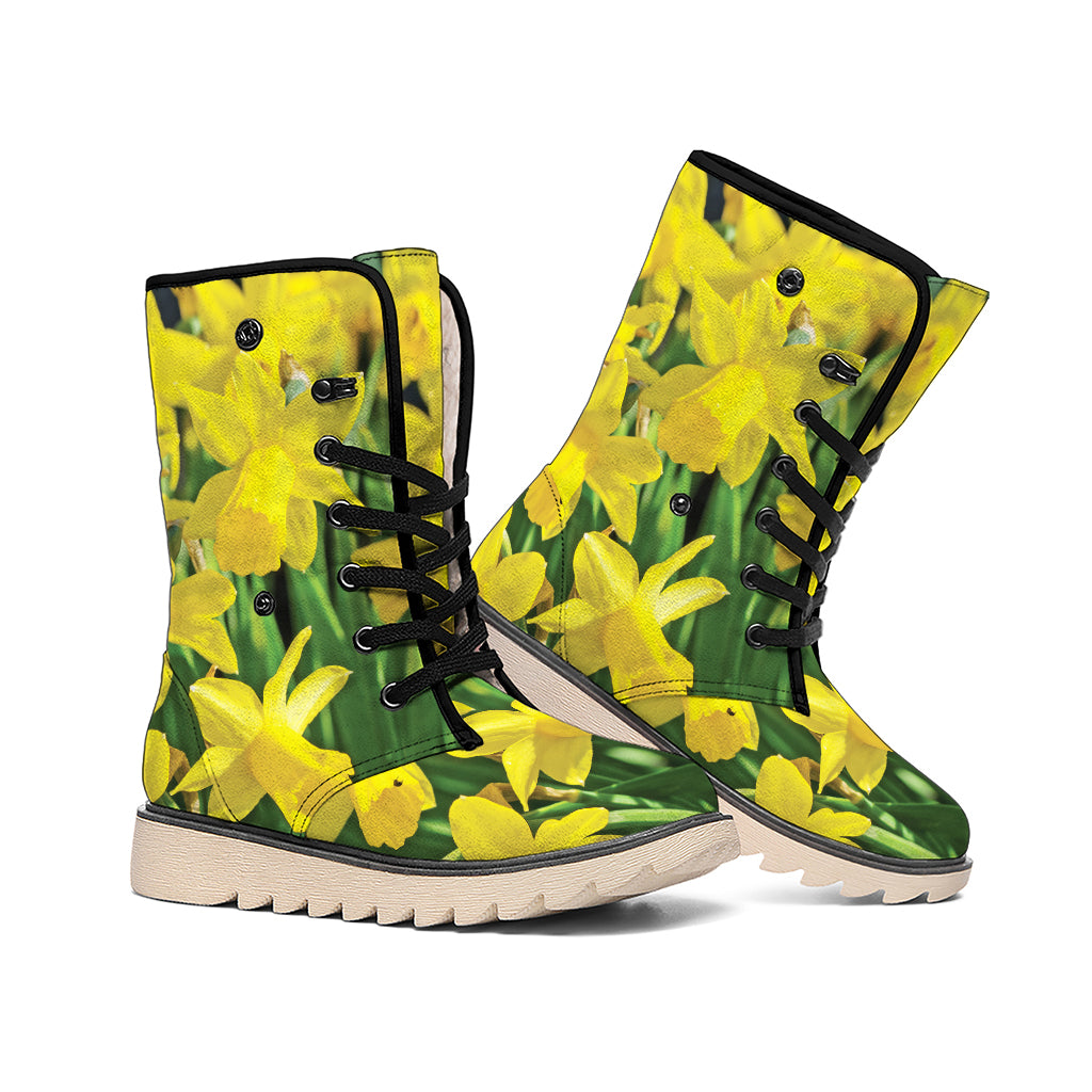 Yellow Daffodil Flower Print Winter Boots