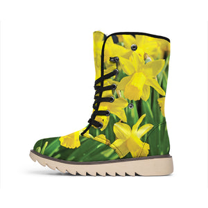Yellow Daffodil Flower Print Winter Boots