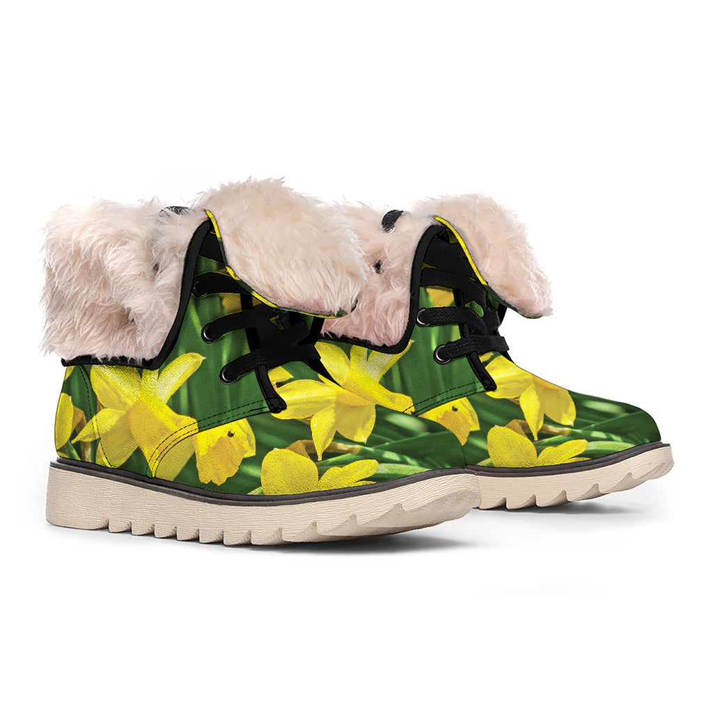 Yellow Daffodil Flower Print Winter Boots