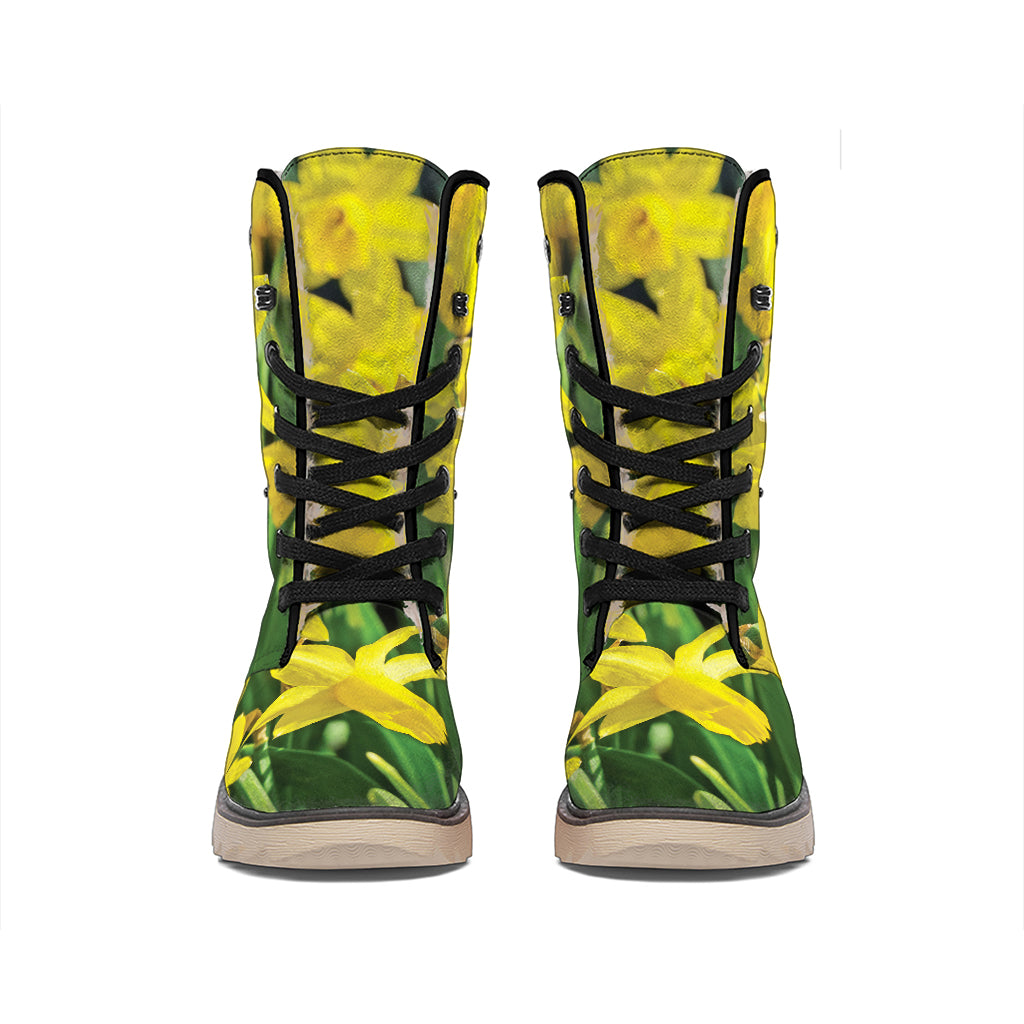 Yellow Daffodil Flower Print Winter Boots