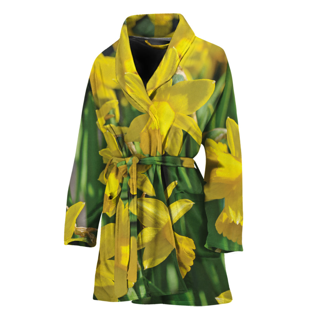 Yellow Daffodil Flower Print Women's Bathrobe
