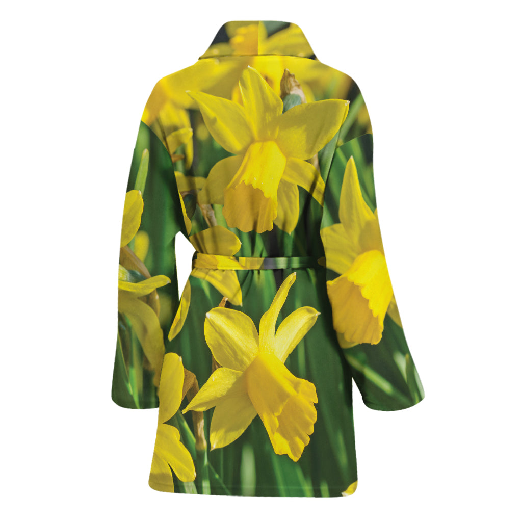 Yellow Daffodil Flower Print Women's Bathrobe