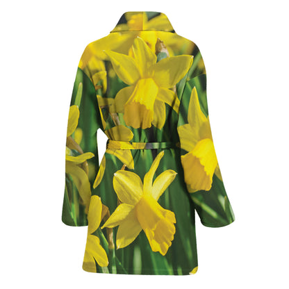 Yellow Daffodil Flower Print Women's Bathrobe