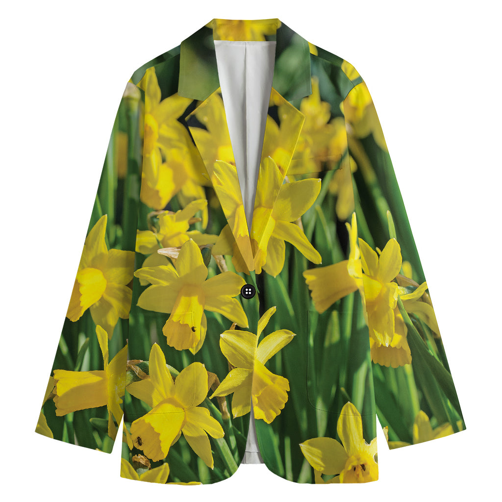 Yellow Daffodil Flower Print Women's Blazer