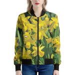 Yellow Daffodil Flower Print Women's Bomber Jacket