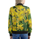 Yellow Daffodil Flower Print Women's Bomber Jacket