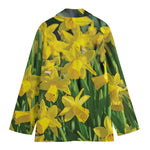 Yellow Daffodil Flower Print Women's Cotton Blazer