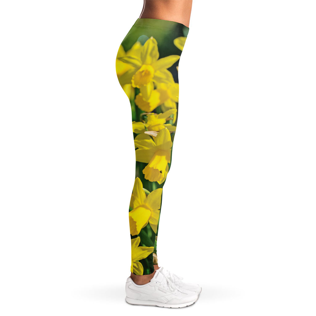 Yellow Daffodil Flower Print Women's Leggings