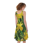 Yellow Daffodil Flower Print Women's Sleeveless Dress