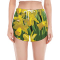 Yellow Daffodil Flower Print Women's Split Running Shorts