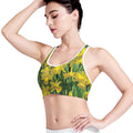 Yellow Daffodil Flower Print Women's Sports Bra