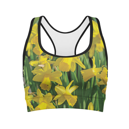 Yellow Daffodil Flower Print Women's Sports Bra