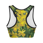Yellow Daffodil Flower Print Women's Sports Bra
