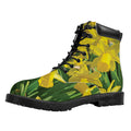 Yellow Daffodil Flower Print Padded Collar Lace Up Boots