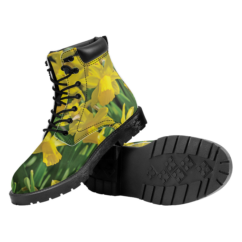 Yellow Daffodil Flower Print Work Boots