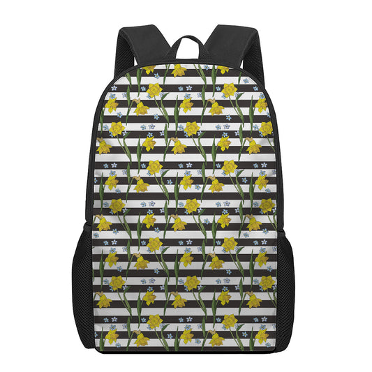 Yellow Daffodil Striped Pattern Print 17 Inch Backpack