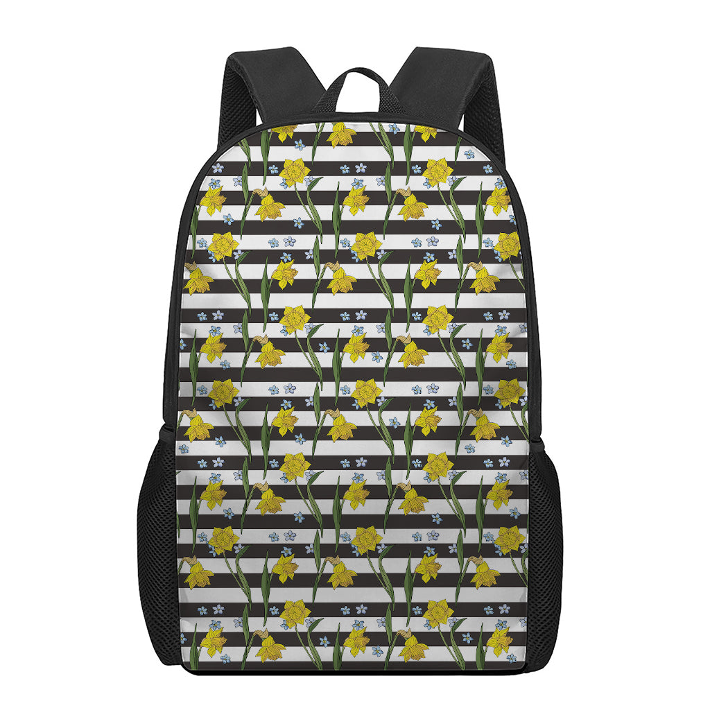Yellow Daffodil Striped Pattern Print 17 Inch Backpack