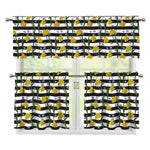 Yellow Daffodil Striped Pattern Print 3 Piece Kitchen Curtains