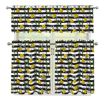 Yellow Daffodil Striped Pattern Print 3 Piece Kitchen Curtains