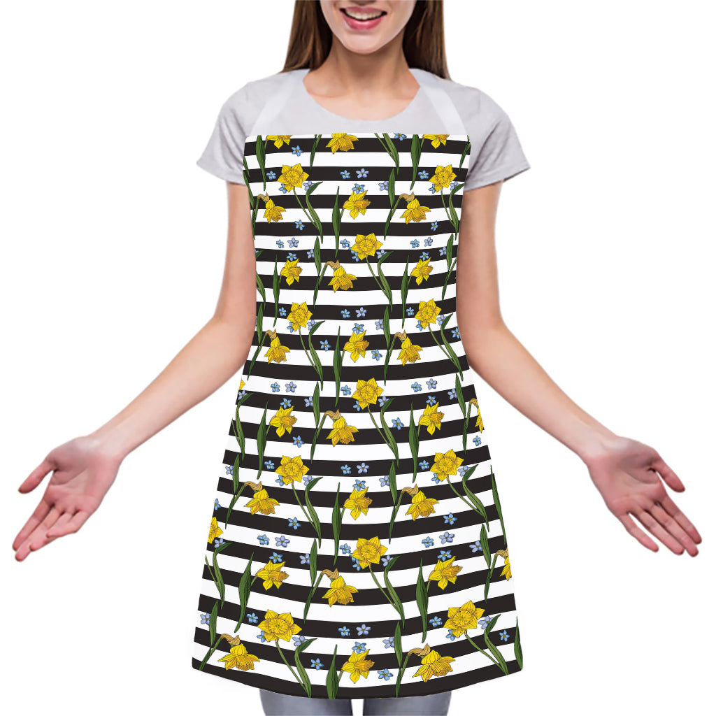 Yellow Daffodil Striped Pattern Print Adjustable Apron
