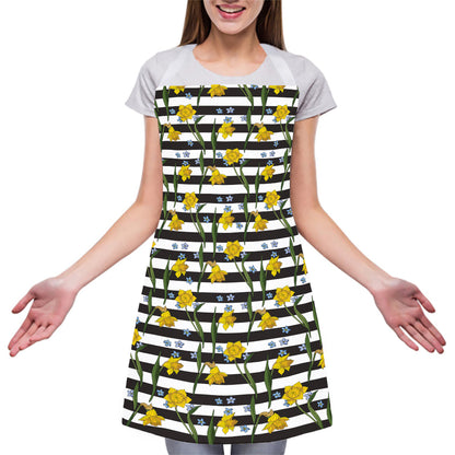 Yellow Daffodil Striped Pattern Print Adjustable Apron