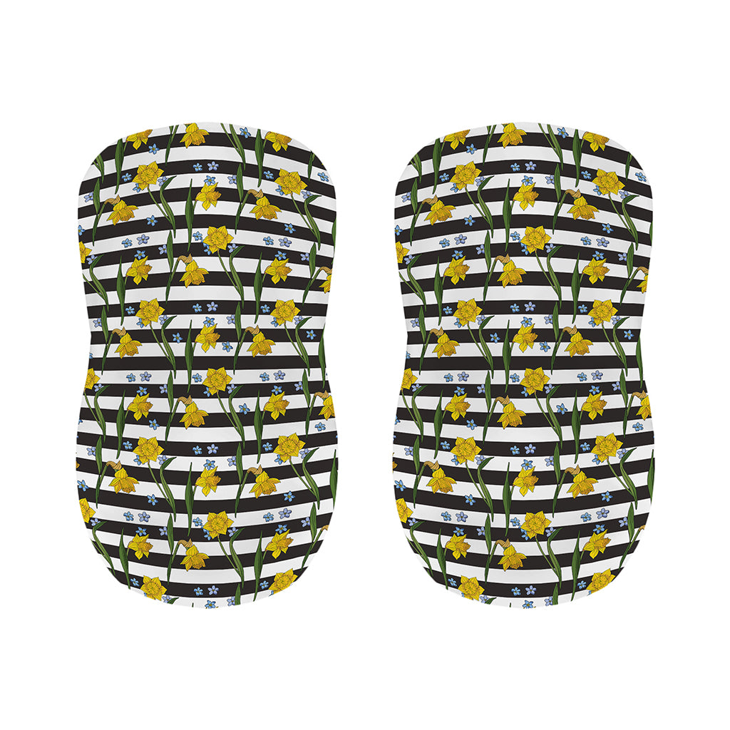 Yellow Daffodil Striped Pattern Print Bar Stool Covers