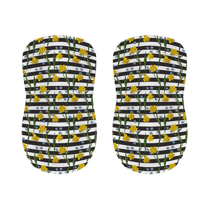 Yellow Daffodil Striped Pattern Print Bar Stool Covers
