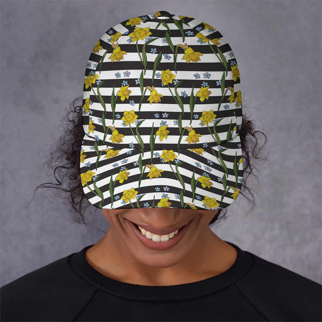 Yellow Daffodil Striped Pattern Print Baseball Cap