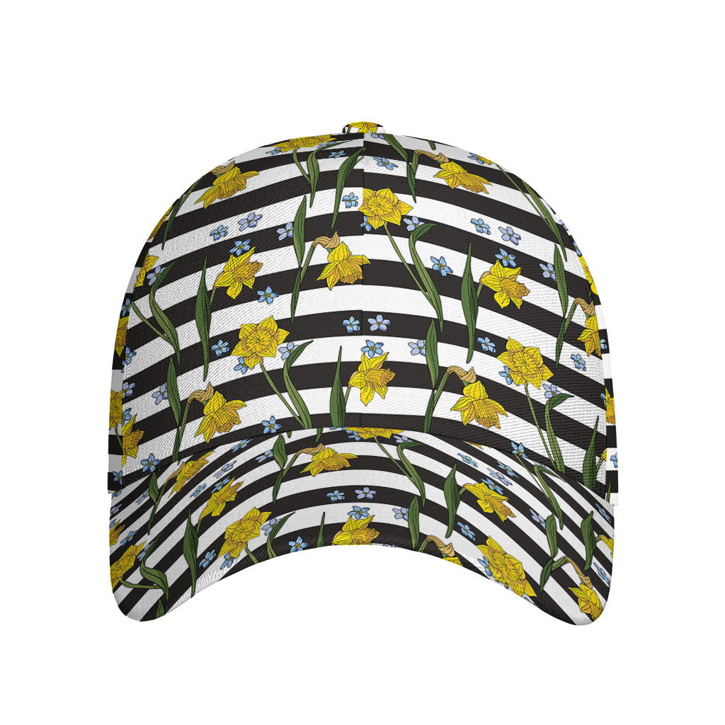 Yellow Daffodil Striped Pattern Print Baseball Cap