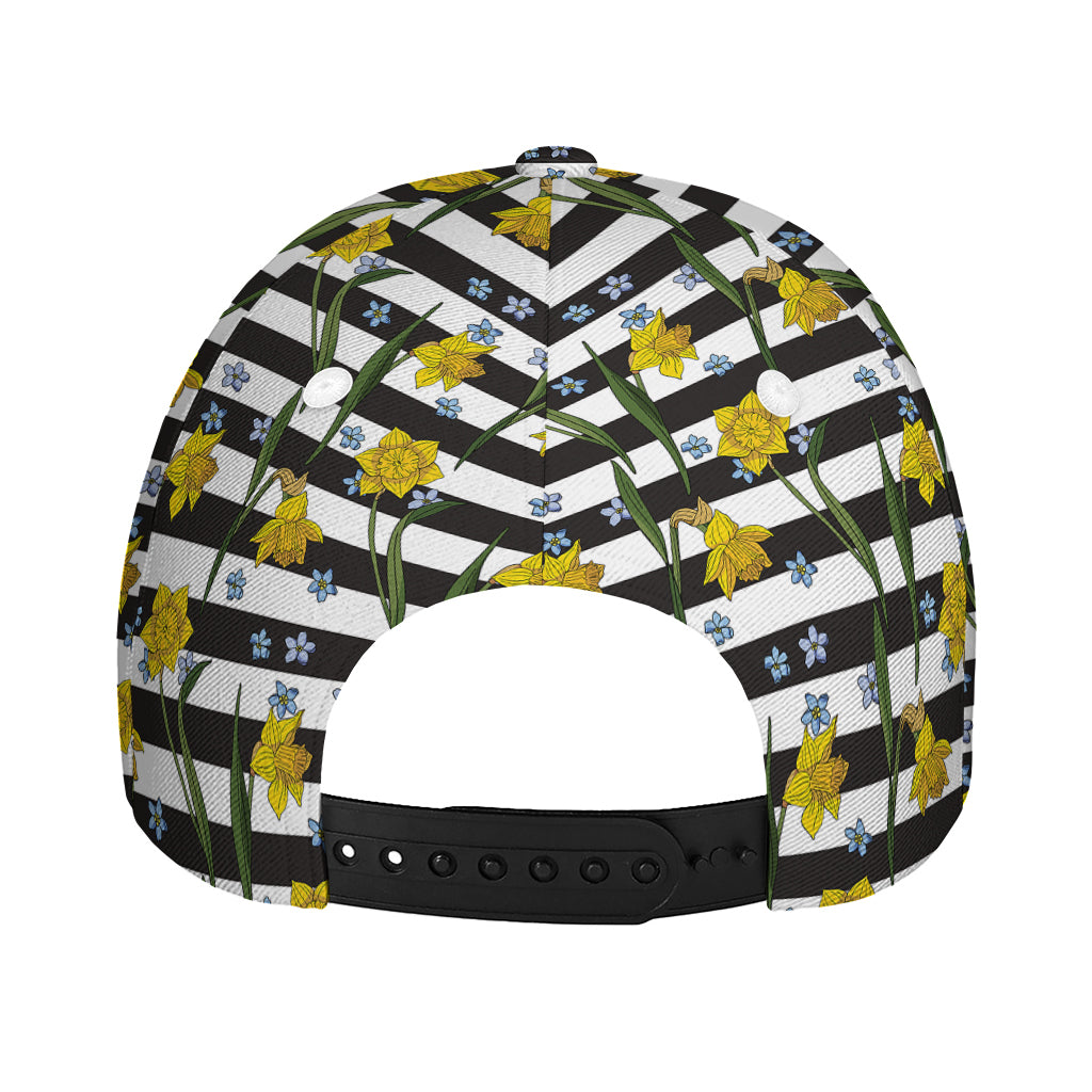 Yellow Daffodil Striped Pattern Print Baseball Cap