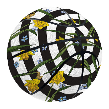 Yellow Daffodil Striped Pattern Print Basketball