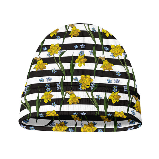 Yellow Daffodil Striped Pattern Print Beanie