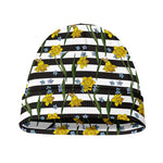 Yellow Daffodil Striped Pattern Print Beanie