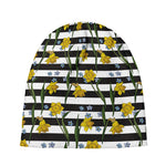 Yellow Daffodil Striped Pattern Print Beanie